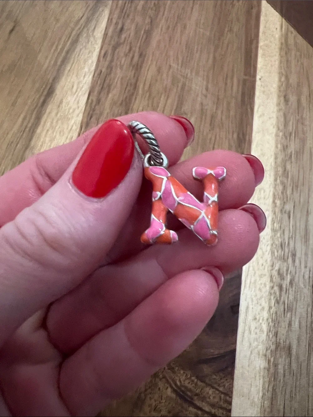 Brighton Enamel Letter N Charm in Pink and Coral